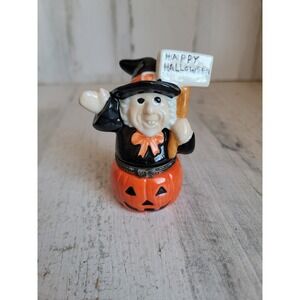 Vintage happy Halloween witch porcelain trinket box home decor figure‎